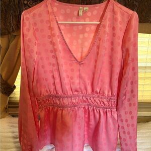 Cato Pink Polka Dot V-Neck Blouse